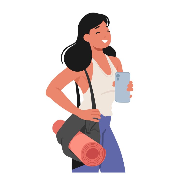 Vector personaje entusiasta del fitness de niña capturando su entrenamiento de gimnasio con selfie mostrando un cuerpo en forma mientras adopta la tendencia moderna de la autoexpresión a través de la ilustración vectorial de dibujos animados de fotografía