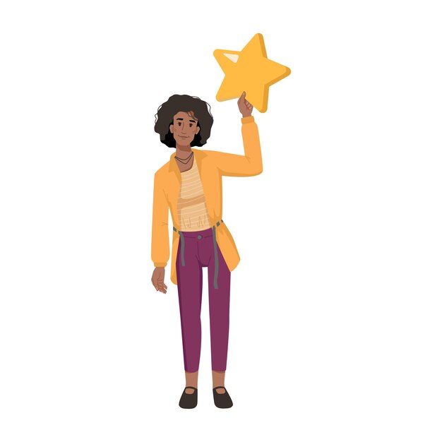 Personaje con estrella en la mano calificación del cliente