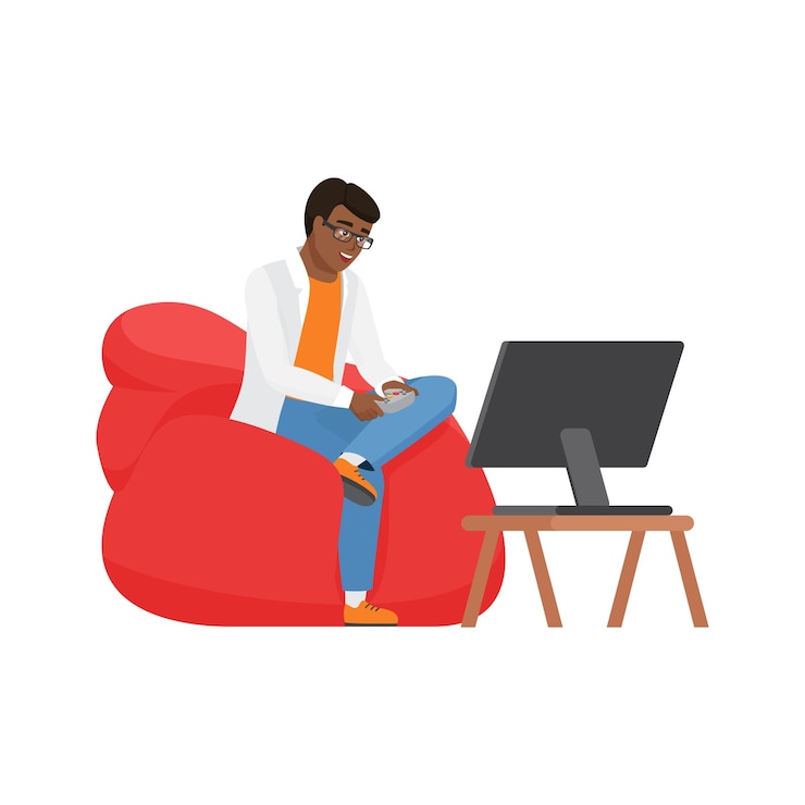 Vector personaje estudiantil jugando a videojuegos