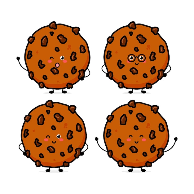 Personaje de expresión de galletas de chocolate divertido lindo vector personaje de mascota de dibujos animados dibujados a mano