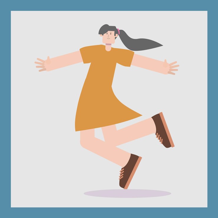 Vector personaje famale salto chica feliz