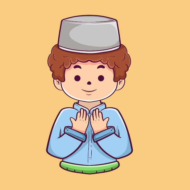 personaje feliz niño musulmán lindo rezar a dios ilustración vectorial de dibujos animados ilustración de caricaturas planas