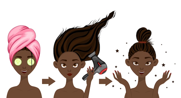 Personaje femenino "antes" y "después" del procedimiento cosmético. Estilo de dibujos animados.