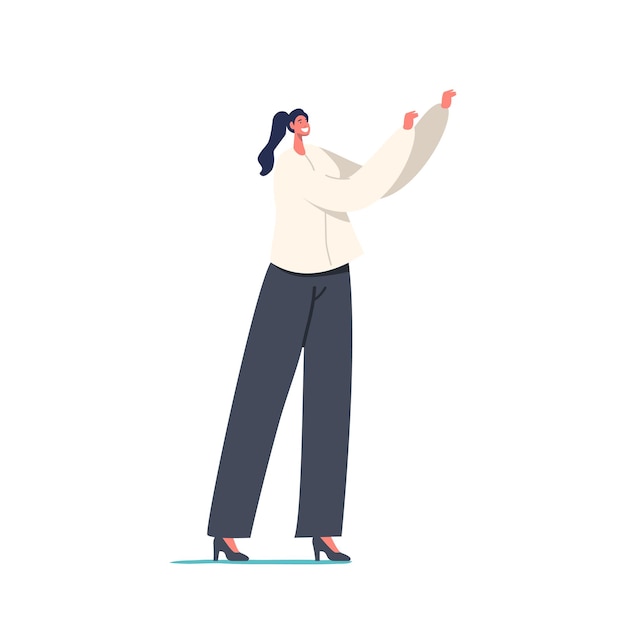 Personaje femenino en camisa blanca y pantalón negro aislado sobre fondo blanco. mujer soltera persona positiva y amigable | Vector Premium Personaje Femenino En Camisa Blanca Y Pantalón Negro Aislado Sobre Fondo Blanco. Mujer Soltera Persona Positiva Y Amigable | Vector Premium