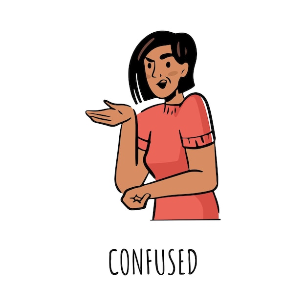 Vector personaje femenino confuso mostrando emoción