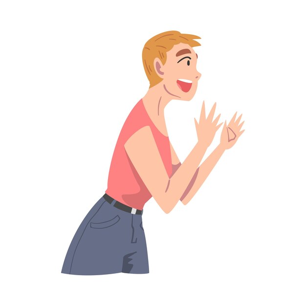 Personaje femenino feliz con cabello corto sonriendo de alegría y emoción Ilustración vectorial