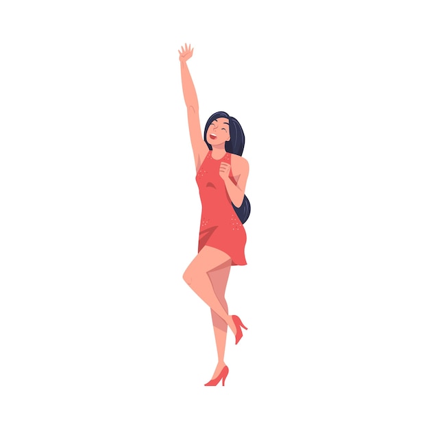 Personaje femenino gritando sintiendo alegría y emoción celebrando algo Ilustración vectorial