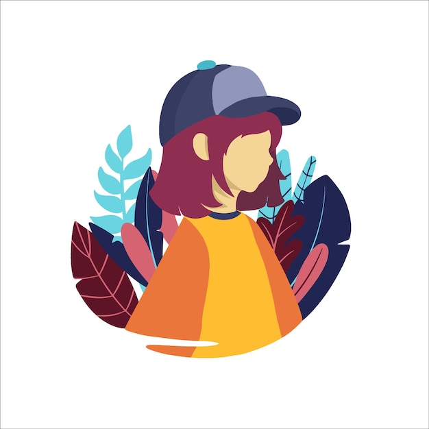 Vector personaje femenino con ilustración plana floral