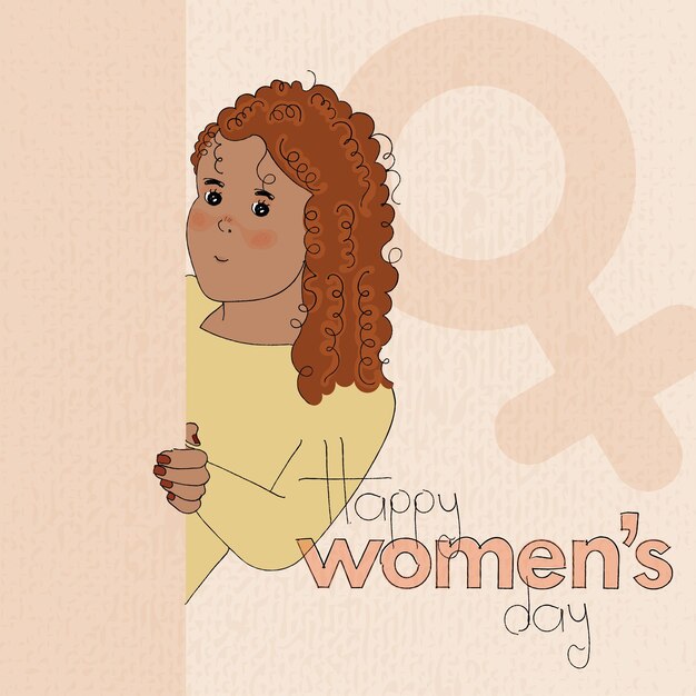 Personaje femenino lindo aislado Cartel del día de la mujer feliz Vector