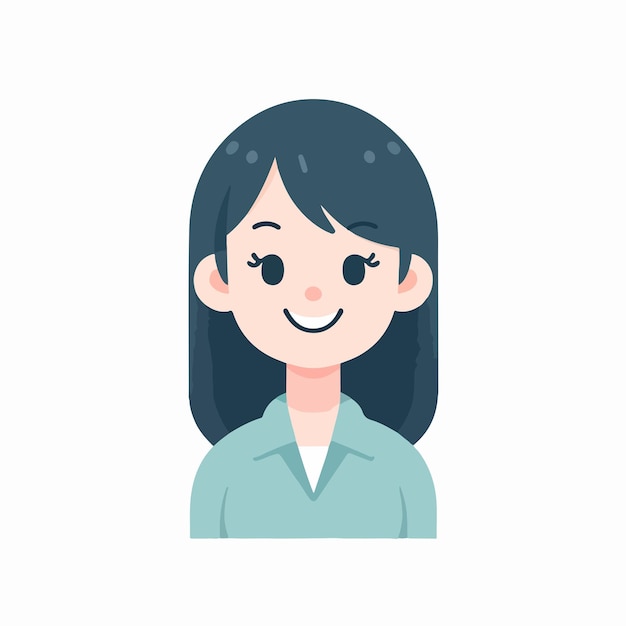 El personaje femenino sonriente está diseñado utilizando un estilo de diseño plano simple con una combinación de 2 c