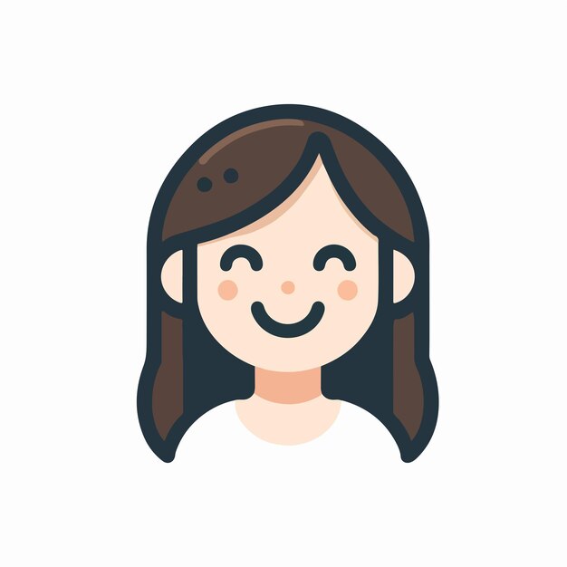 El personaje femenino sonriente está diseñado utilizando un estilo de diseño plano simple con una combinación de 2 c