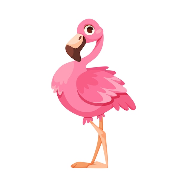 Vector personaje de flamenco rosa con cuello largo y piernas ilustración vectorial