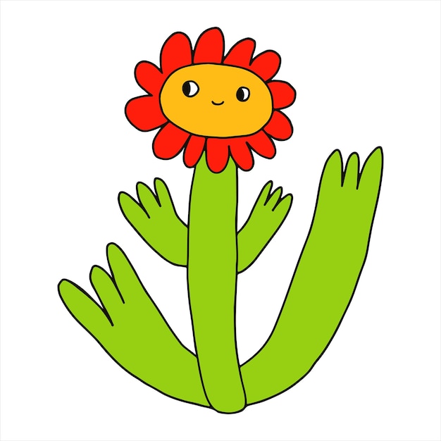 Vector personaje de flor funky psicodélico