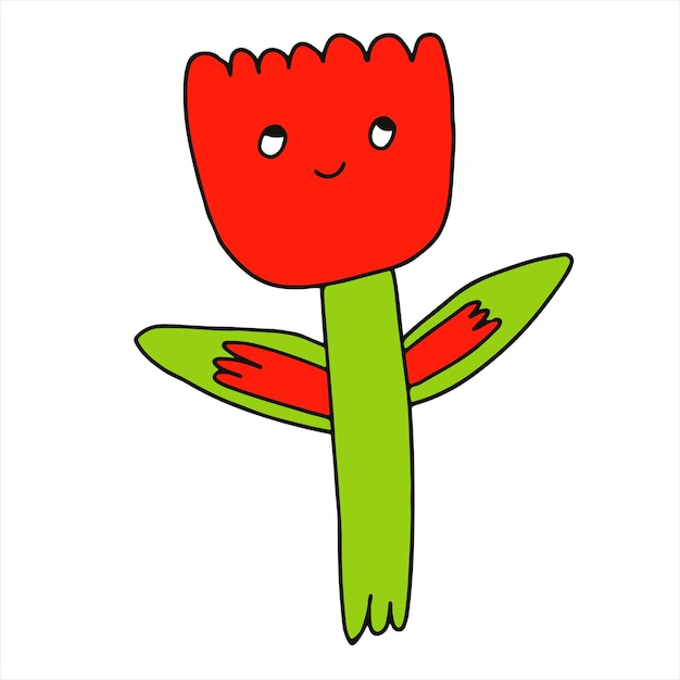 personaje de flores psicodélicas estilo funky de los 70