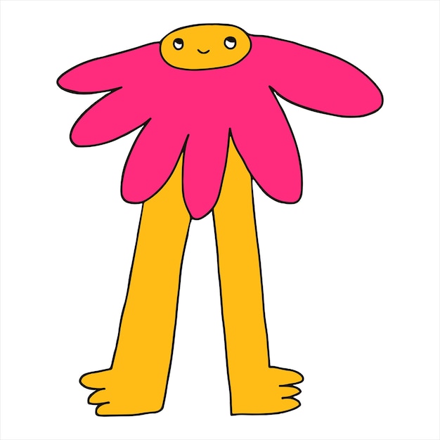 personaje de flores psicodélicas estilo funky de los 70
