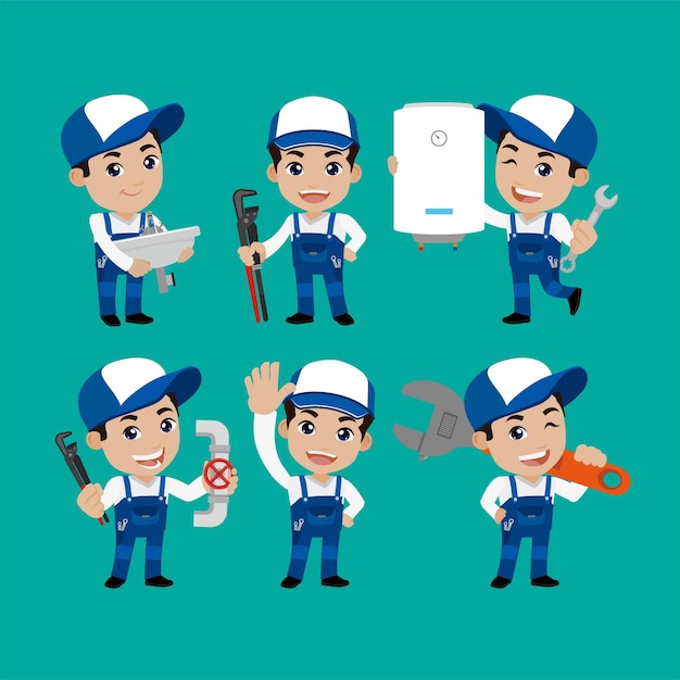 Personaje de fontanero con diferentes poses.