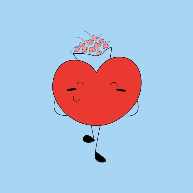 Vector personaje en forma de corazón con un ramo de flores.