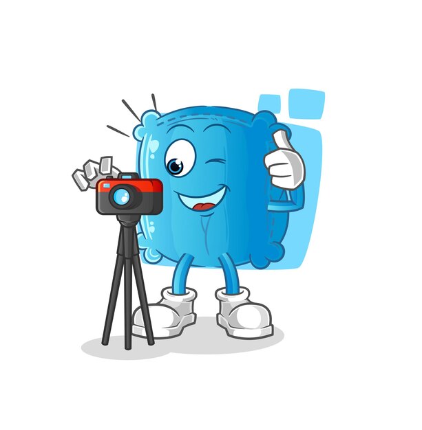 Personaje de fotógrafo de almohada. vector de mascota de dibujos animados