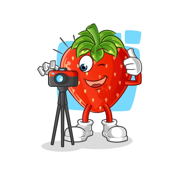 personaje de fotógrafo de fresa. vector de mascota de dibujos animados