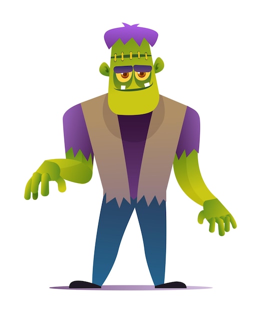 Personaje de Frankenstein en estilo de dibujos animados aislado sobre fondo blanco.