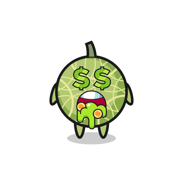 Personaje de fruta de melón con una expresión de locura por el dinero, diseño de estilo lindo para camiseta, pegatina, elemento de logotipo