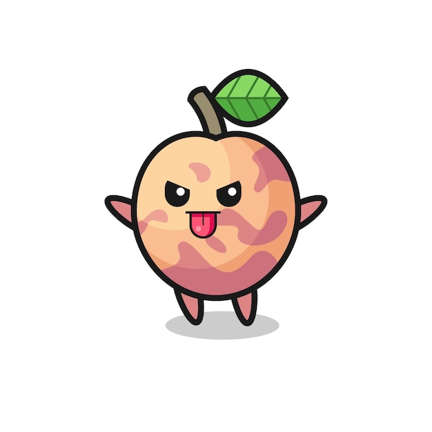 Personaje de fruta pluot travieso en diseño de estilo lindo de pose burlona para elemento de logotipo de etiqueta de camiseta