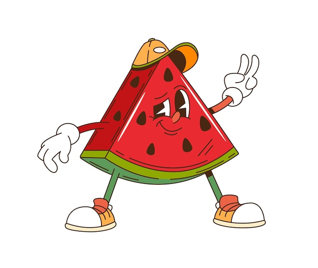 El personaje de la fruta de la sandía retro de dibujos animados