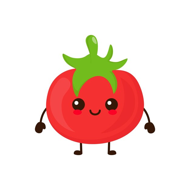 Vector el personaje de la fruta del tomate es un personaje de dibujos animados de vector.