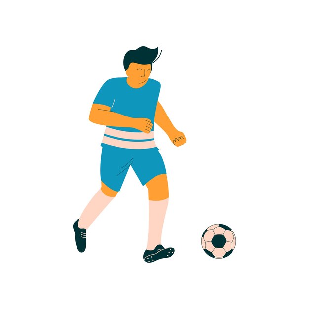Personaje de futbolista masculino en uniforme deportivo azul ilustración vectorial