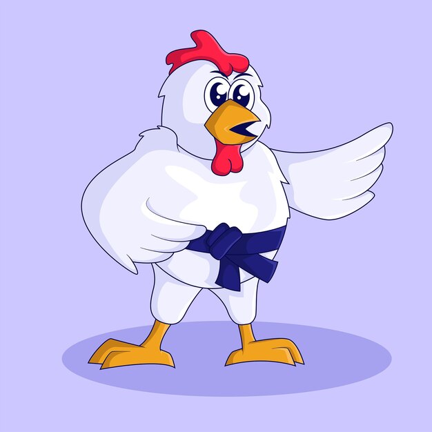 Vector un personaje de gallo de karate con cinturón