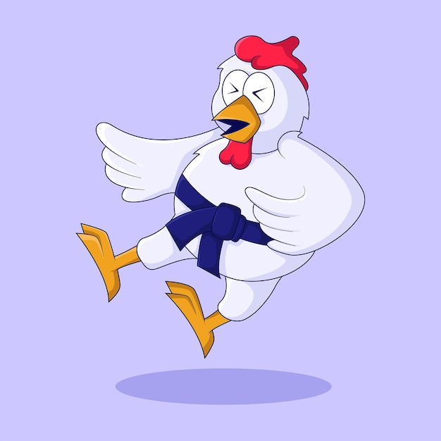 Un personaje de gallo de karate de patadas voladoras