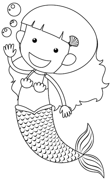 Personaje de garabato blanco y negro de sirena