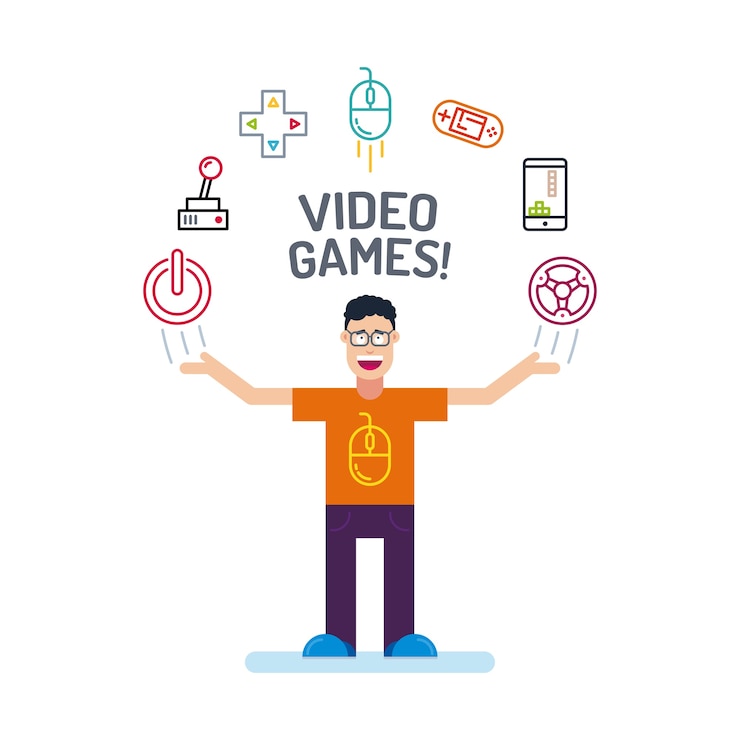 Vector un personaje geek hombre en camisetas naranjas y vidrio con las manos en alto