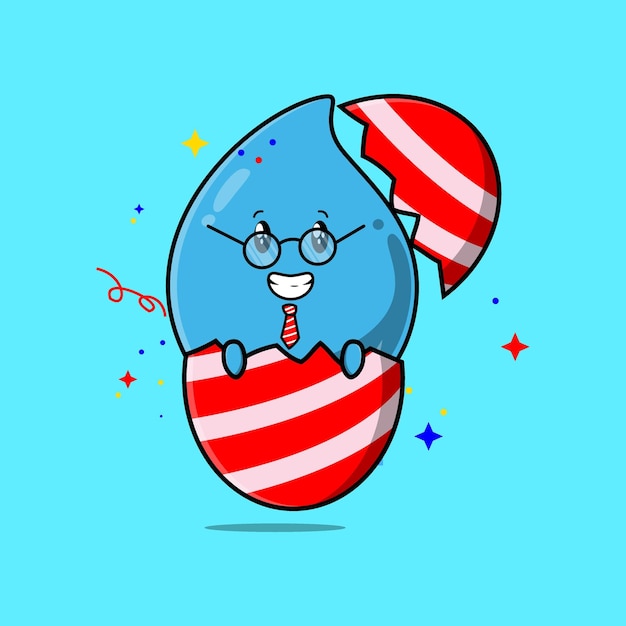 El personaje de gota de agua de dibujos animados lindo que sale del huevo de pascua se ve tan feliz en dibujos animados de ilustración