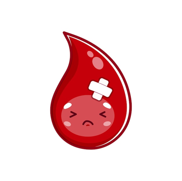 Vector personaje de gota de sangre poco saludable y enfermo de dibujos animados