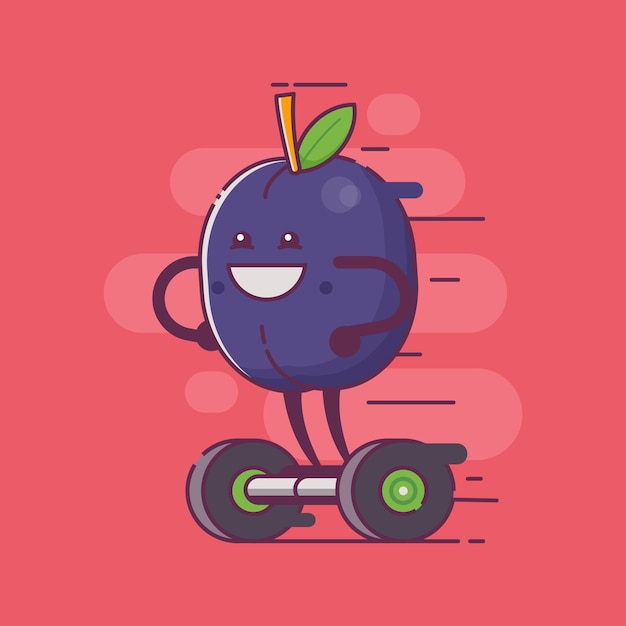 Vector el personaje gracioso de la ciruela de la fruta en el giroscopio