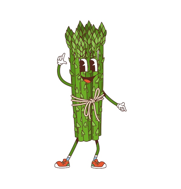 Un personaje gracioso de dibujos animados de verduras de espárragos.
