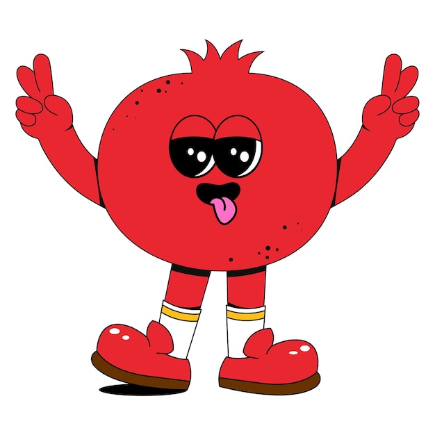El personaje de la granada en estilo groove es la mascota de la fruta de dibujos animados retro.