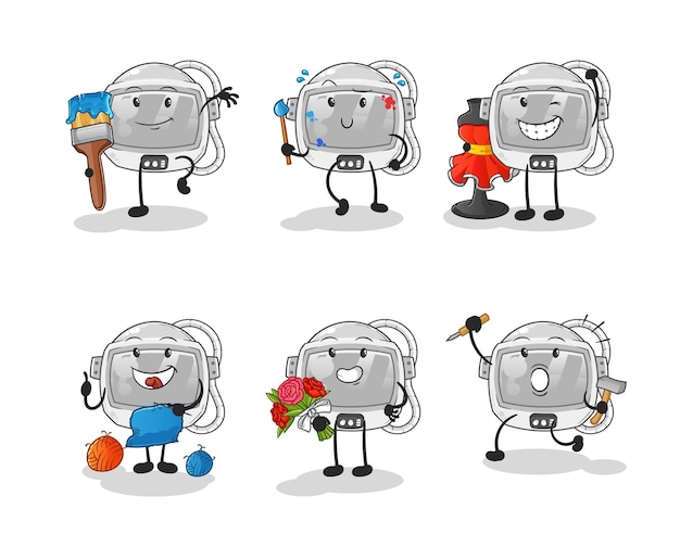 El personaje del grupo de artistas astronautas. vector de mascota de dibujos animados
