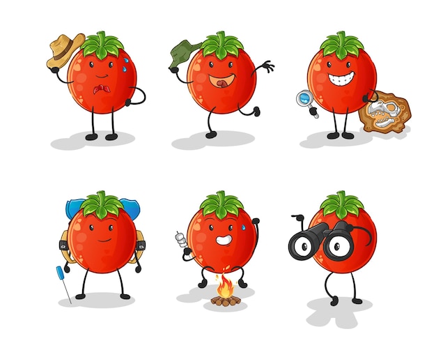 Personaje del grupo de aventuras de tomate. vector de mascota de dibujos animados