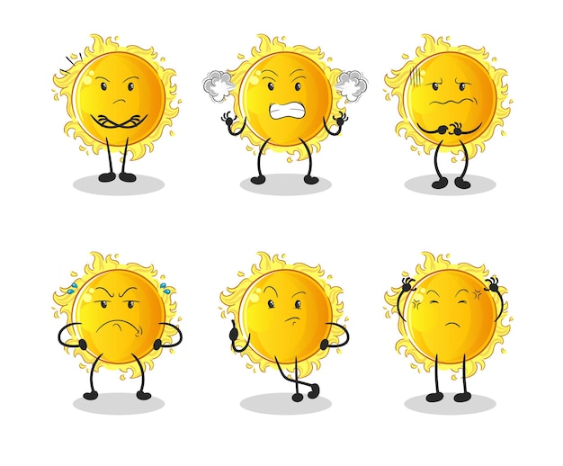 El personaje del grupo enojado del sol. vector de mascota de dibujos animados