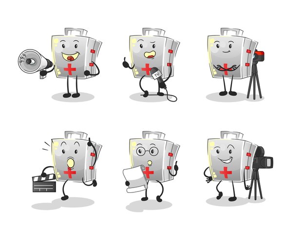 Personaje del grupo de entretenimiento del botiquín de primeros auxilios. vector de mascota de dibujos animados