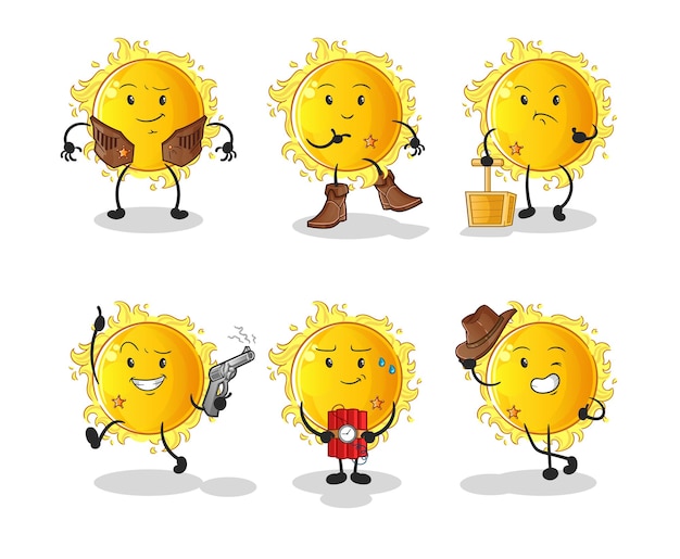 El personaje del grupo sol vaquero. vector de mascota de dibujos animados