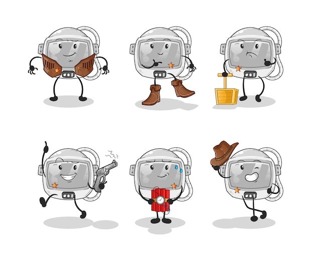 El personaje del grupo vaquero astronauta. vector de mascota de dibujos animados