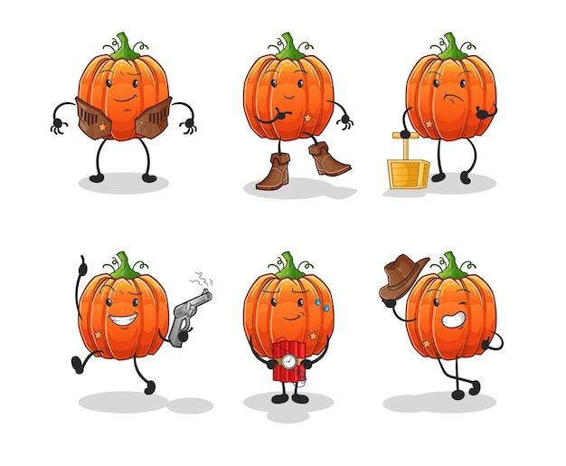 El personaje del grupo de vaquero de calabaza. mascota de dibujos animados