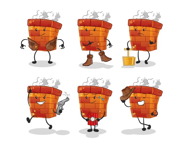 Personaje del grupo de vaqueros de chimenea. vector de mascota de dibujos animados