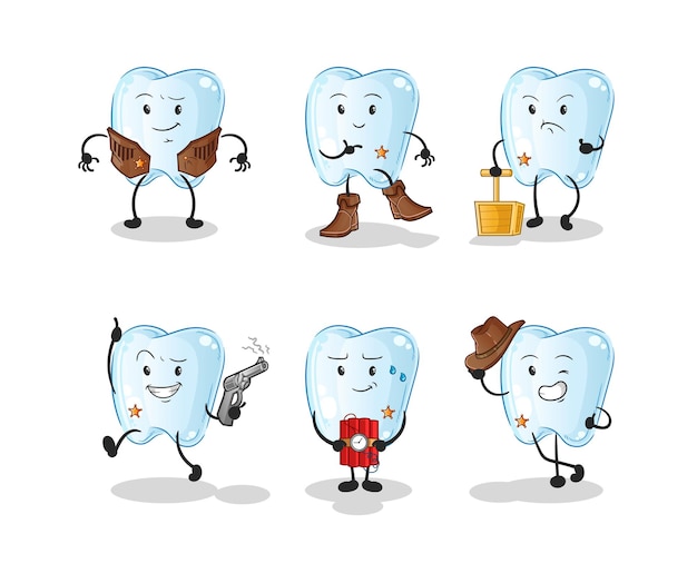 Vector personaje del grupo de vaqueros de dientes. vector de mascota de dibujos animados