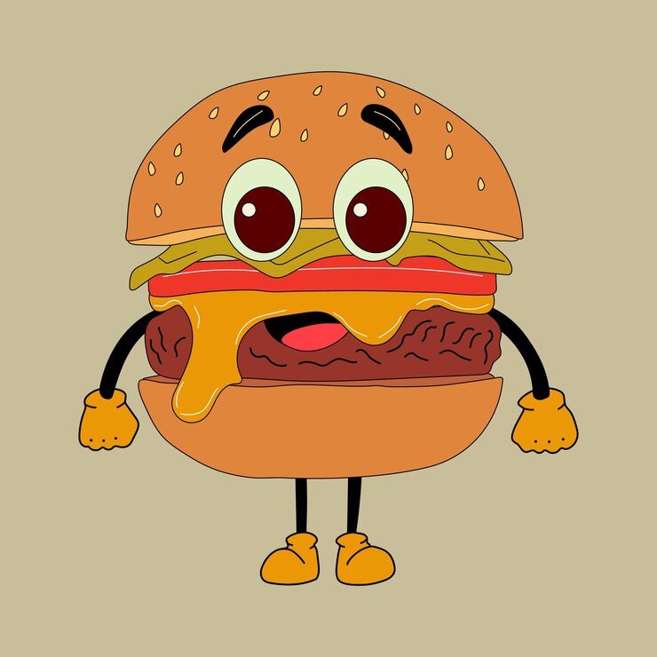 Vector personaje de hamburguesa de dibujos animados lindo emociones felices y alegres