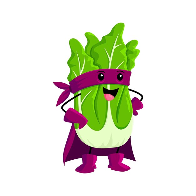 Vector personaje de héroe vegetal de col romana de dibujos animados