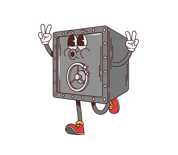 El personaje hippie de la caja fuerte de la bóveda retro groovy